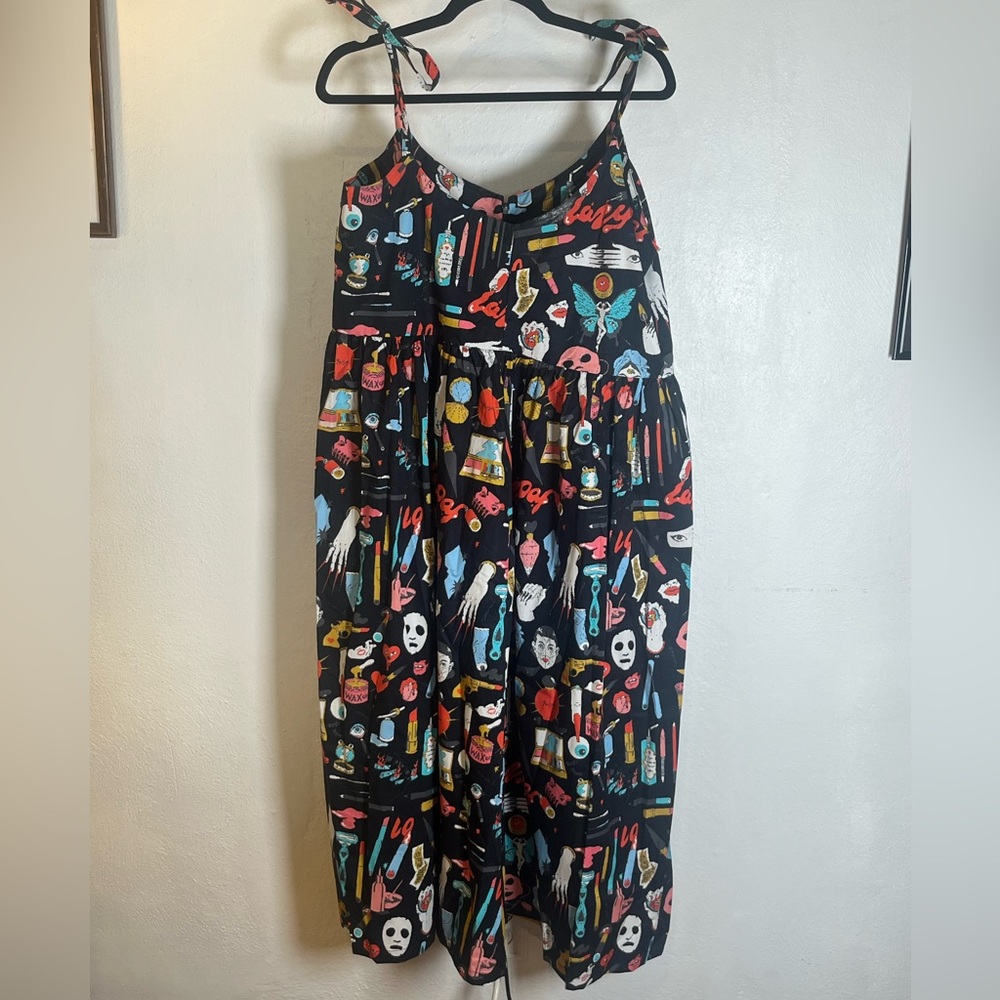 Lazy Oaf Black Multi Cosmetic Print Midi Dress NWOT - Picture 8 of 8